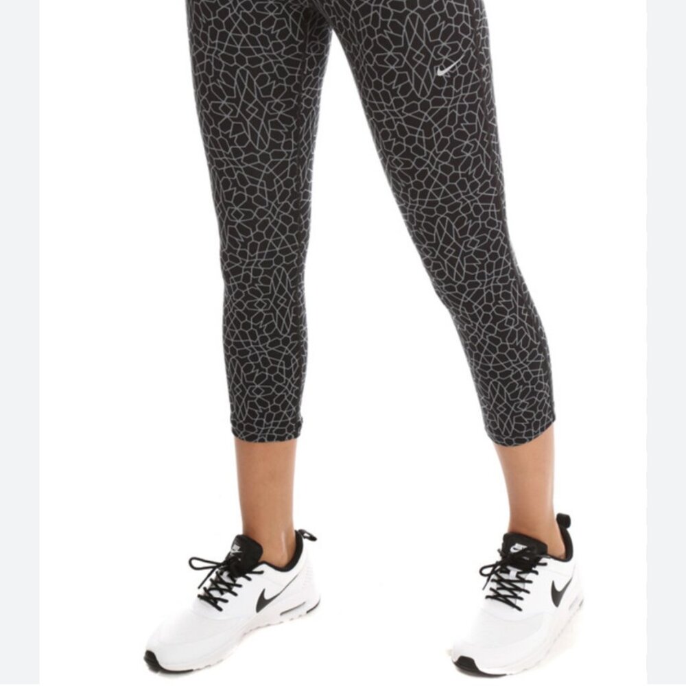 Nike Epic Run Cropped Leggings Black w White Geometrical Pattern Dry-FIT s 8